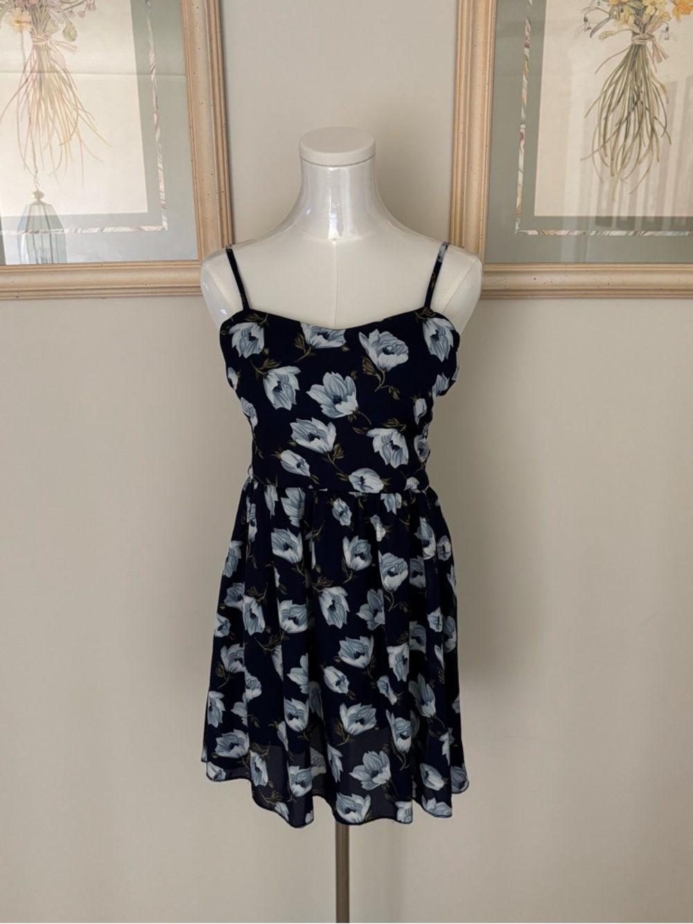 Navy Floral Spaghetti Strap Mini Sundress